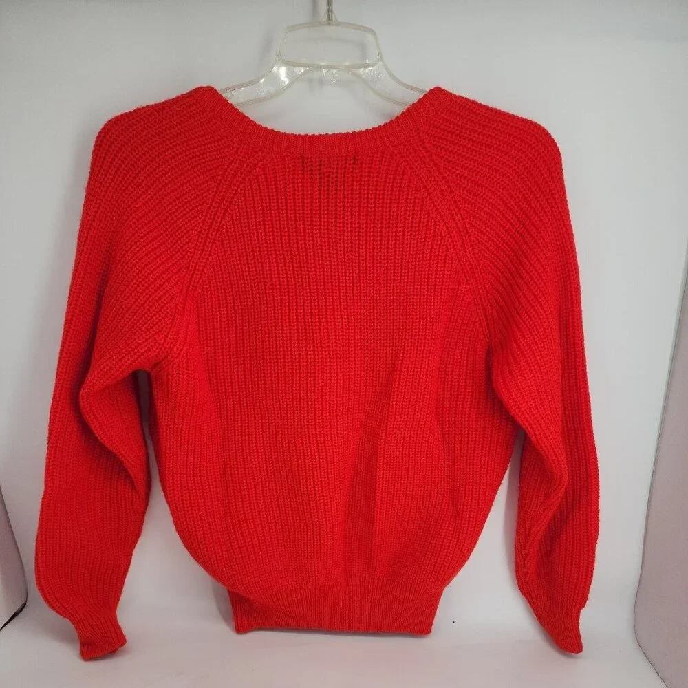 Curry Knits V-neck Cable Knit Bright Red Sweater Unisex  size M - Picture 3 of 7